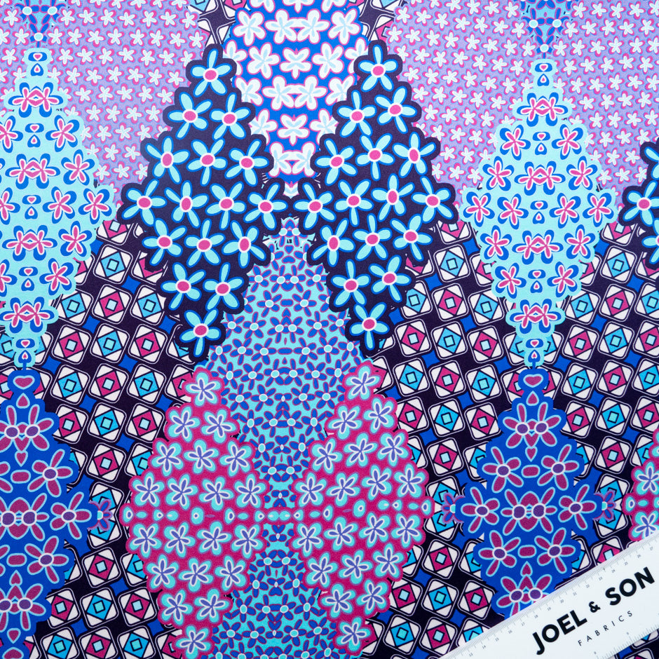 Geometric Floral Printed Pure Silk Satin