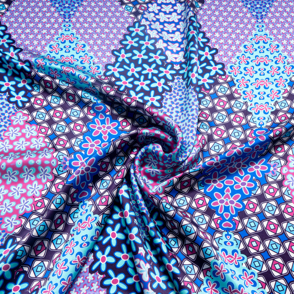Geometric Floral Printed Pure Silk Satin