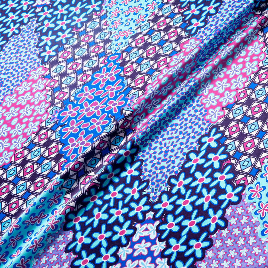 Geometric Floral Printed Pure Silk Satin