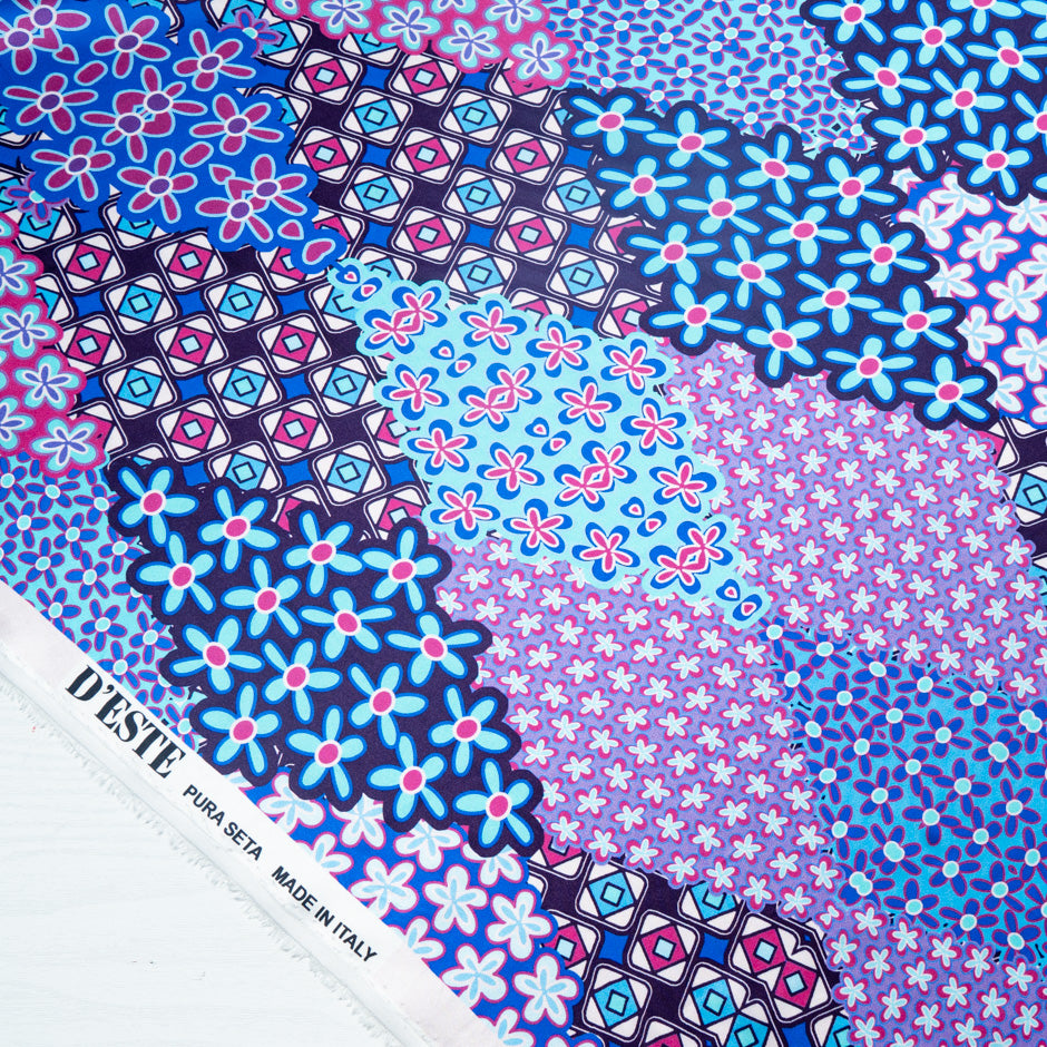 Geometric Floral Printed Pure Silk Satin