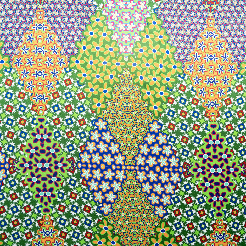 Orange & Green Geo Printed Pure Silk Satin