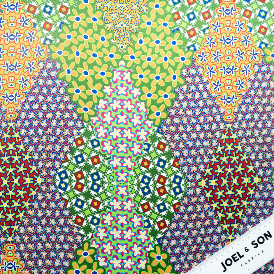 Orange & Green Geo Printed Pure Silk Satin