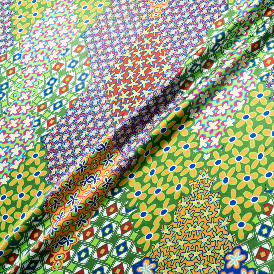 Orange & Green Geo Printed Pure Silk Satin