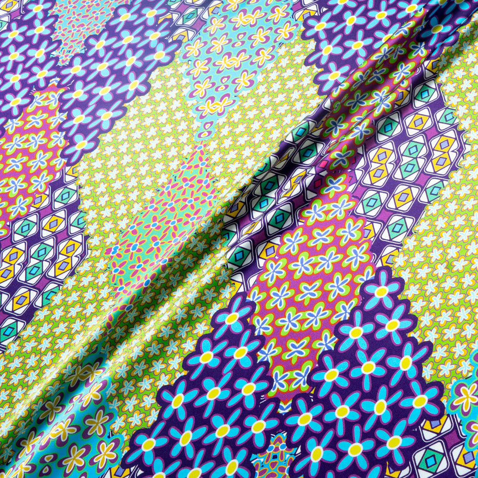Multi Geo & Floral Printed Pure Silk Satin