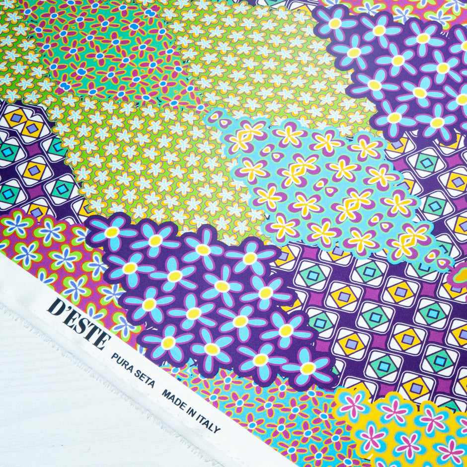 Multi Geo & Floral Printed Pure Silk Satin