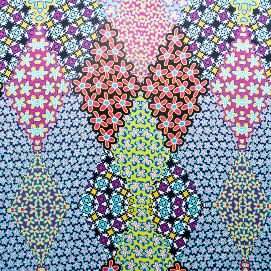 Black & Multi Geo & Floral Printed Pure Silk Satin