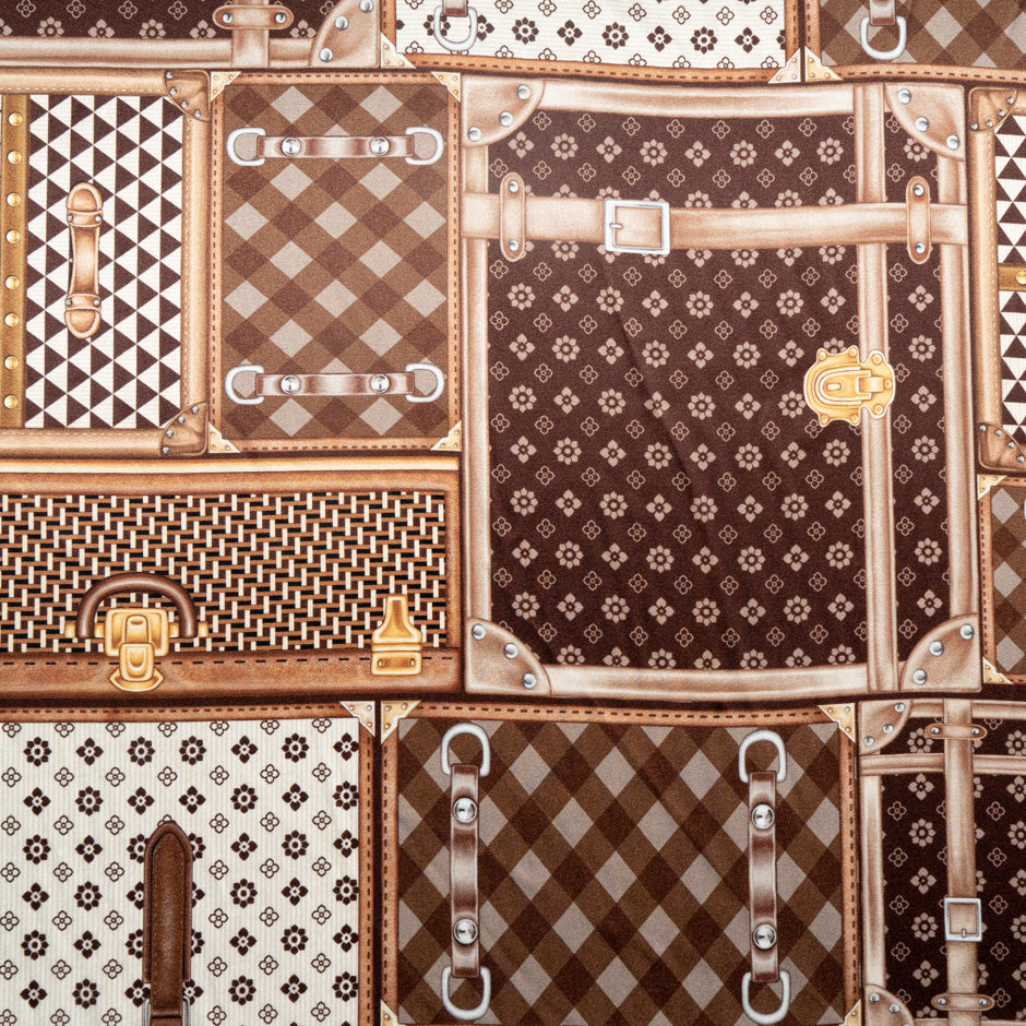Brown 'Suitcase' Printed Stretch Silk
