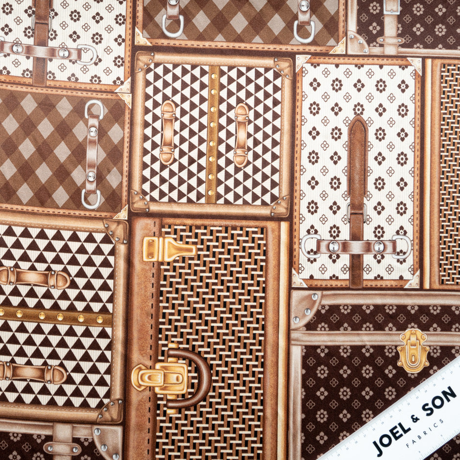 Brown 'Suitcase' Printed Stretch Silk