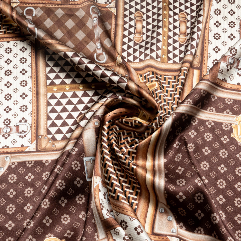 Brown 'Suitcase' Printed Stretch Silk
