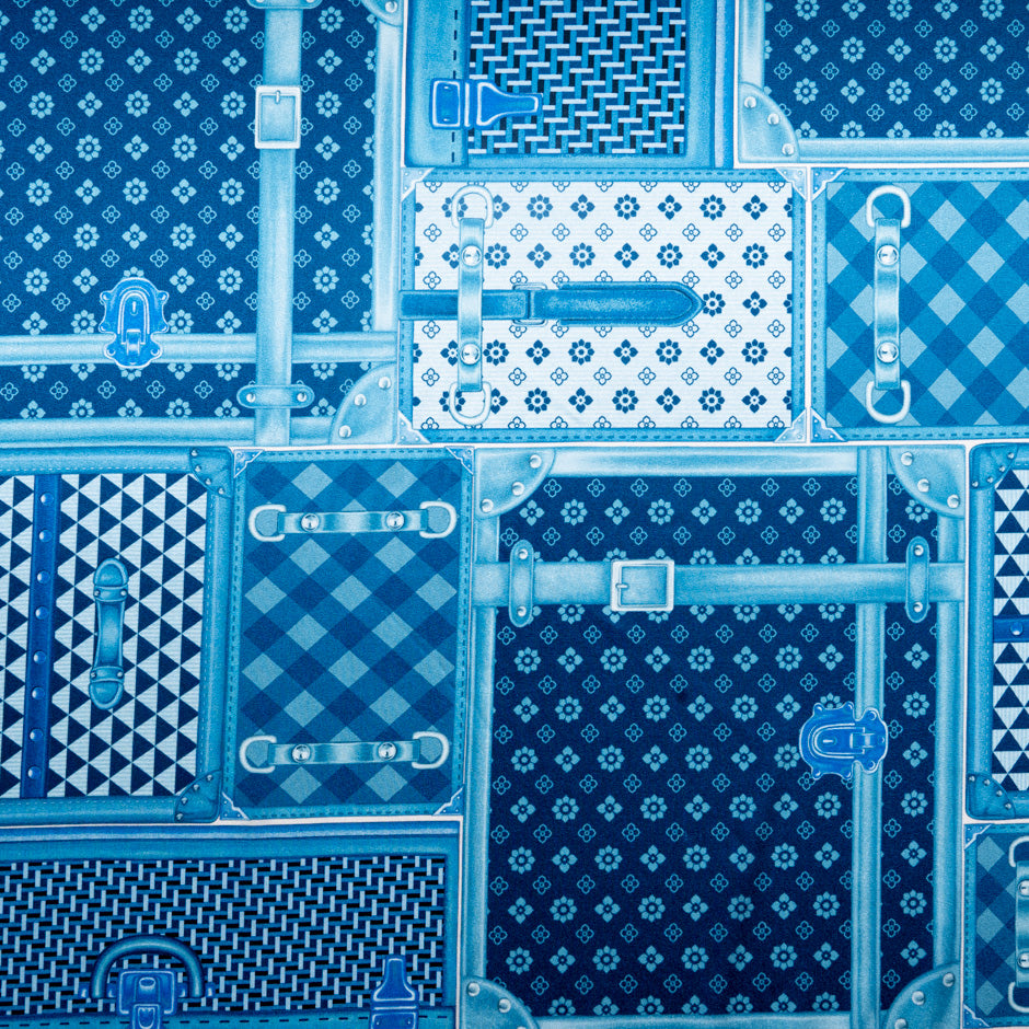 Blue 'Suitcase' Printed Stretch Silk
