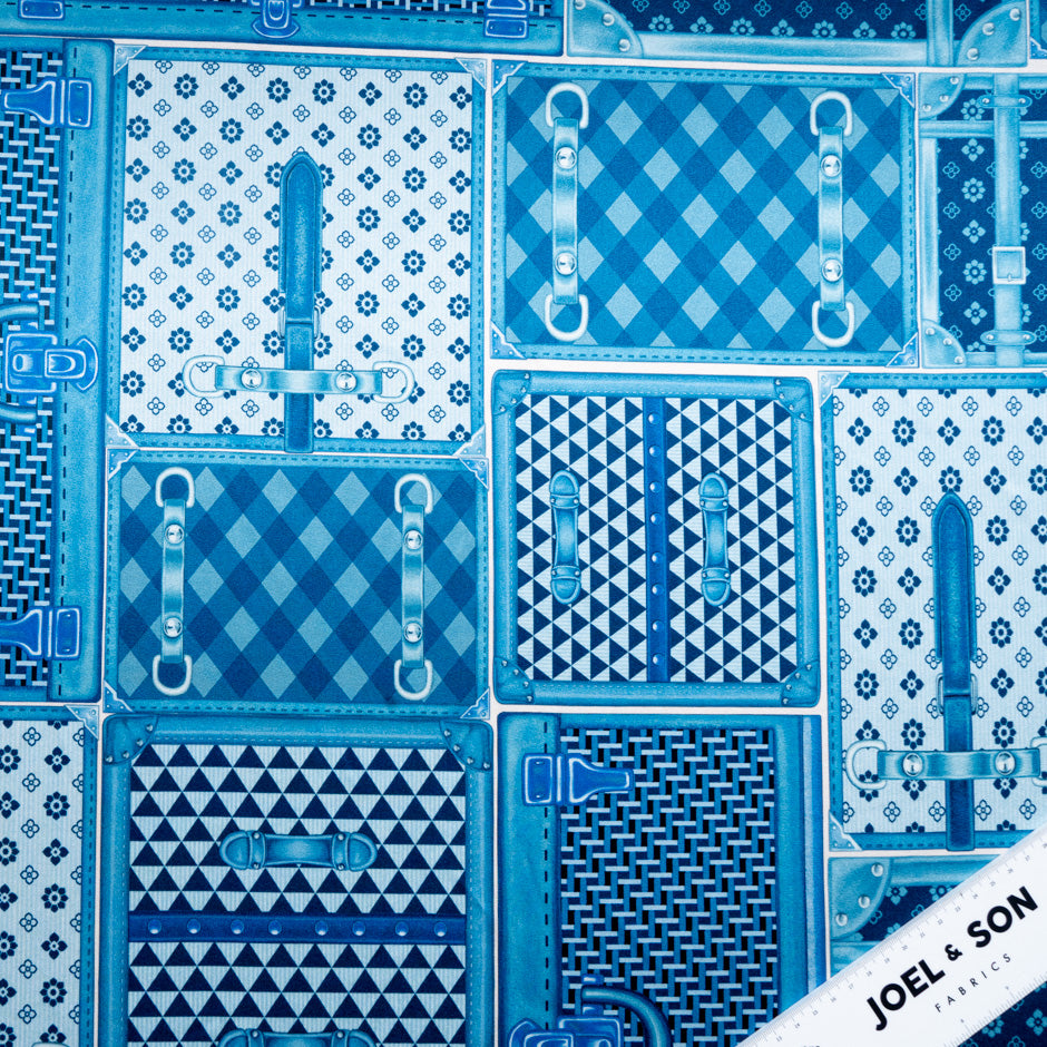 Blue 'Suitcase' Printed Stretch Silk