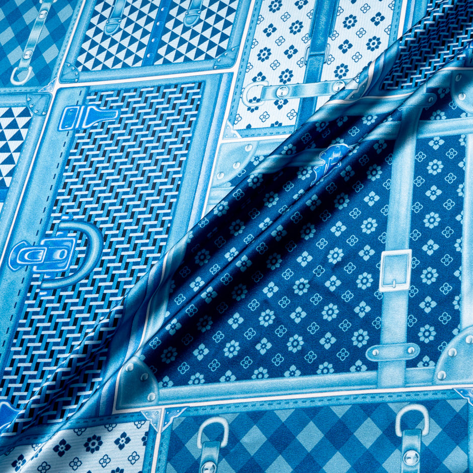 Blue 'Suitcase' Printed Stretch Silk
