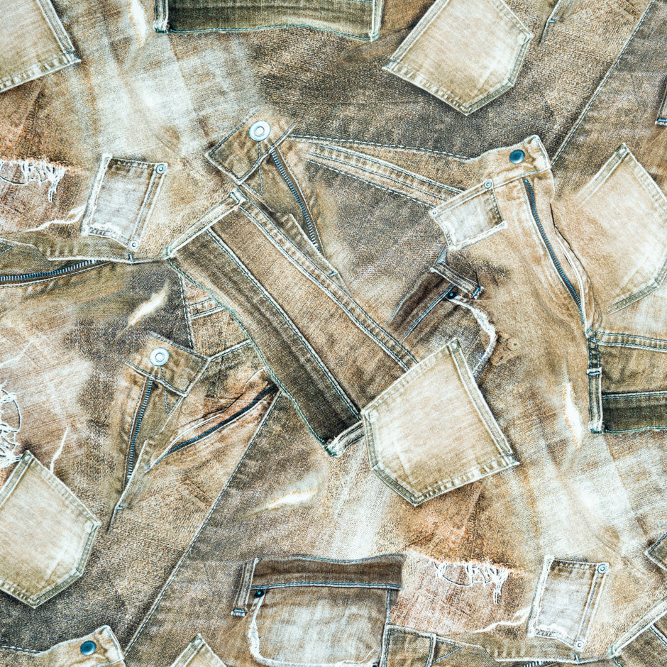 Brown Jeans Printed Pure Silk