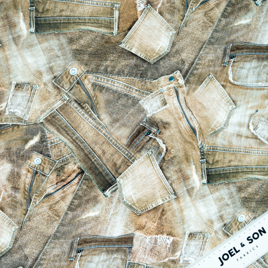 Brown Jeans Printed Pure Silk