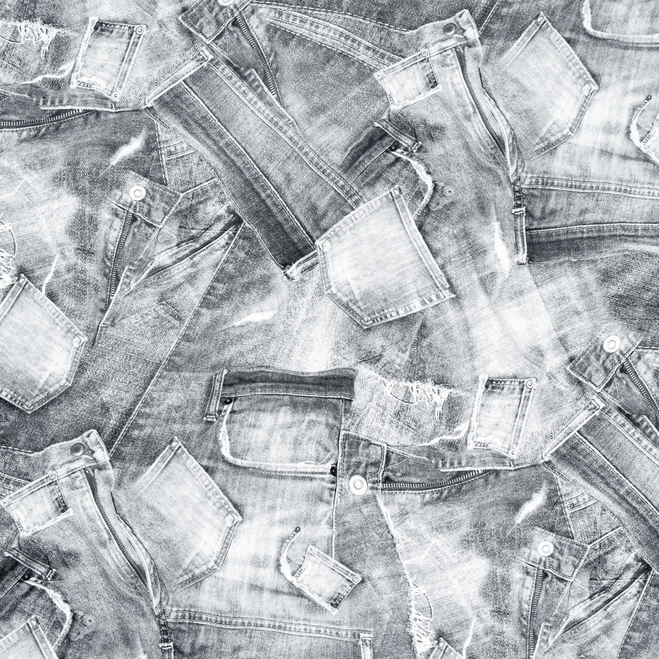 Grey Jeans Printed Pure Silk