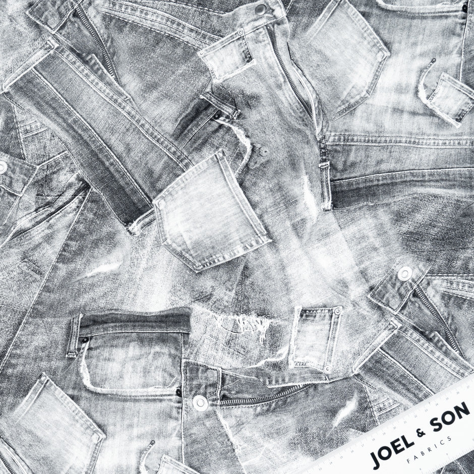 Grey Jeans Printed Pure Silk