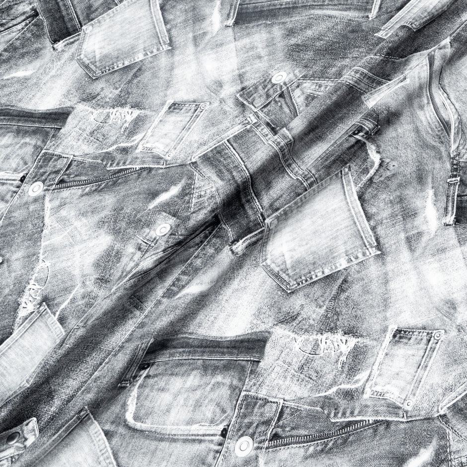 Grey Jeans Printed Pure Silk