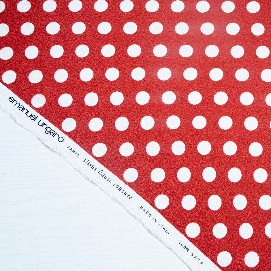 White Spotted Red Silk Cloqué