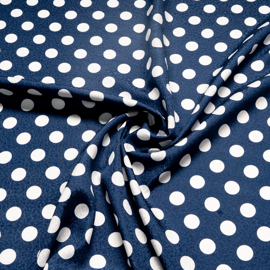 White Spotted Navy Blue Silk Cloqué