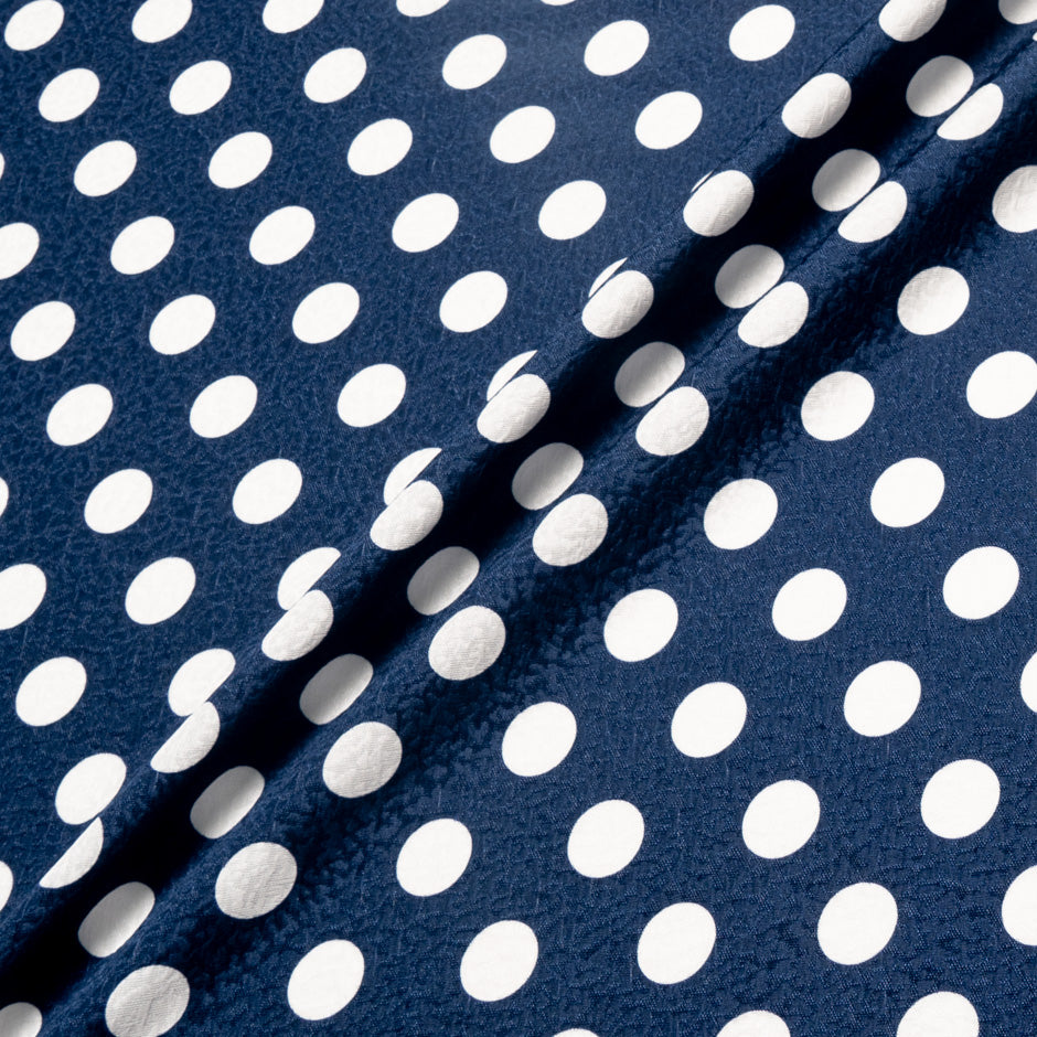 White Spotted Navy Blue Silk Cloqué