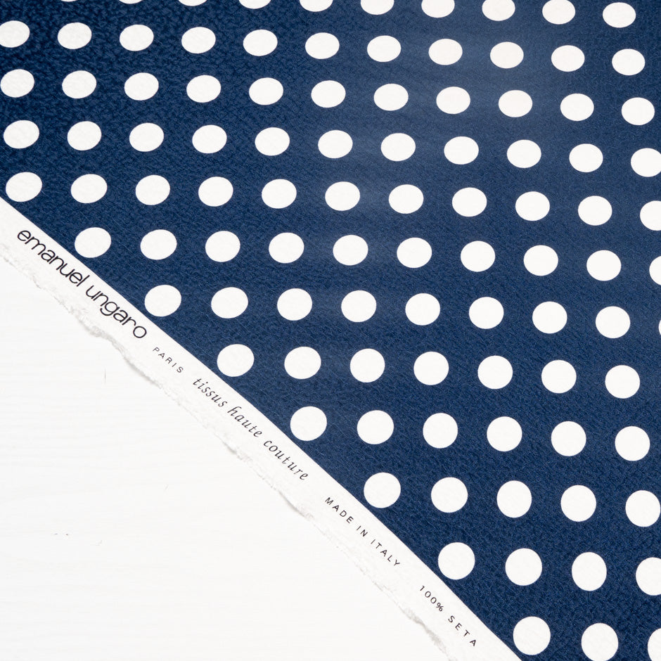White Spotted Navy Blue Silk Cloqué