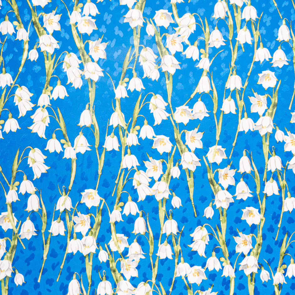 White Snow Drop Printed Rich Blue Silk Jacquard