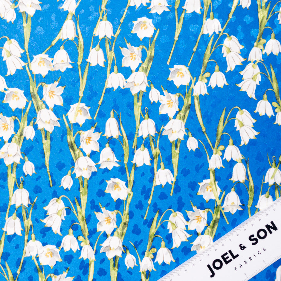 White Snow Drop Printed Rich Blue Silk Jacquard