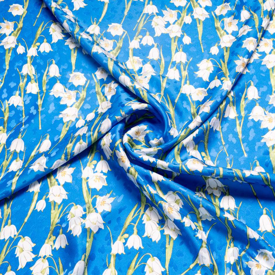 White Snow Drop Printed Rich Blue Silk Jacquard