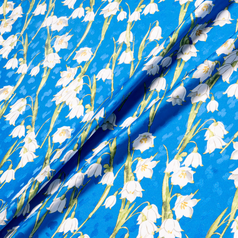 White Snow Drop Printed Rich Blue Silk Jacquard