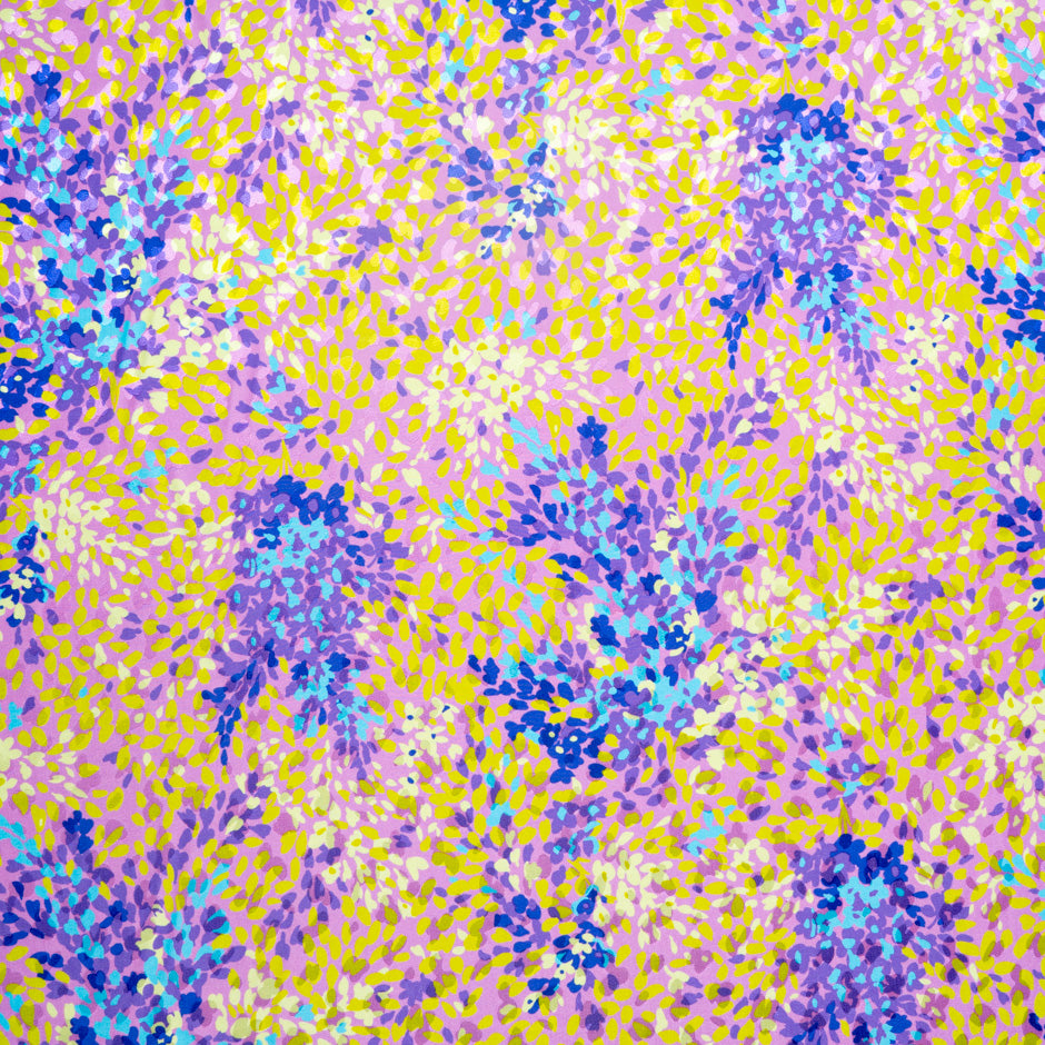 Yellow & Purple Printed Pink Pure Silk Jacquard (A 2.30m Piece)