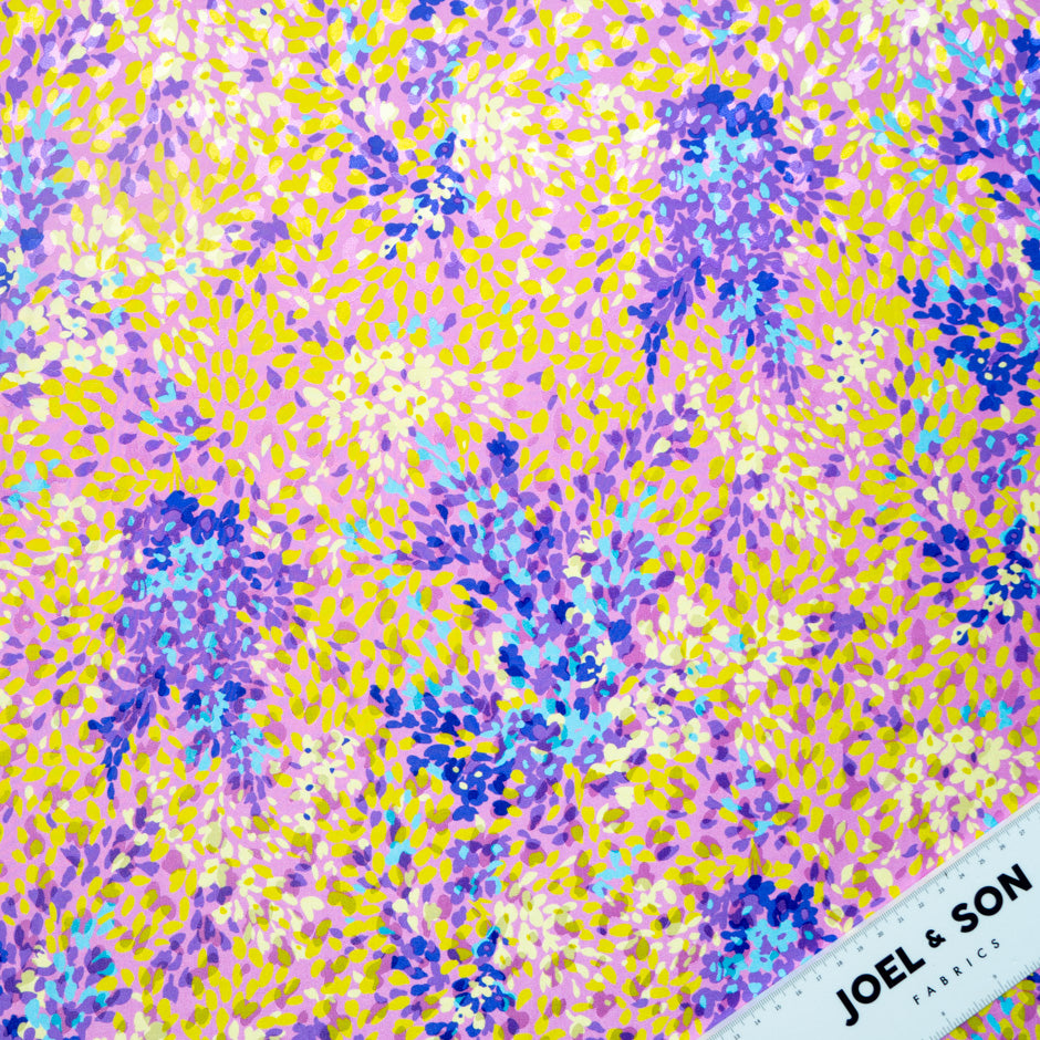 Yellow & Purple Printed Pink Pure Silk Jacquard (A 2.30m Piece)