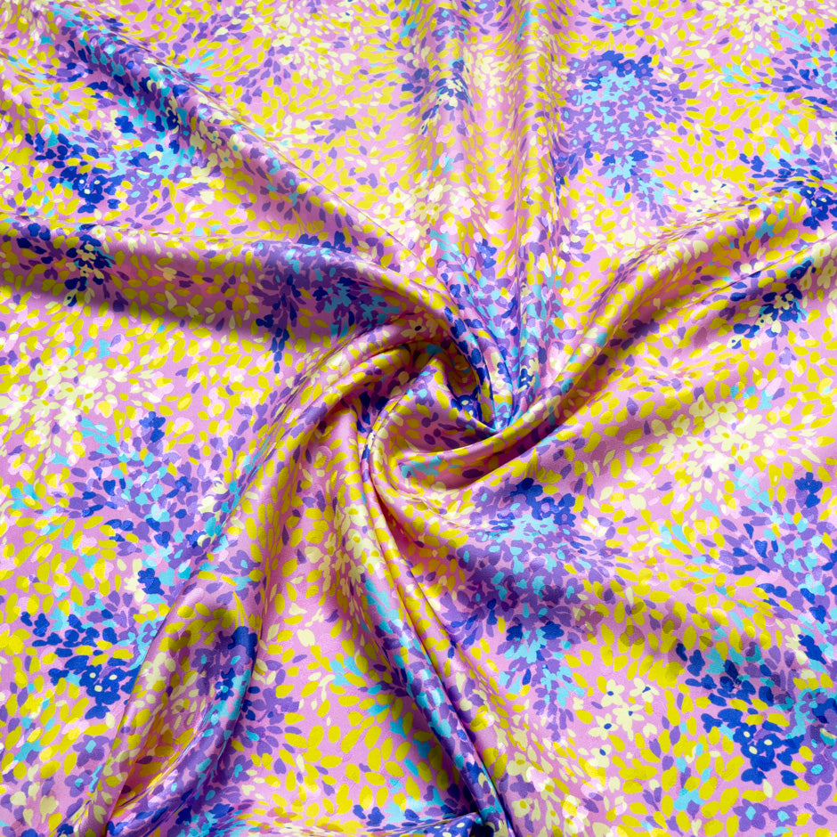 Yellow & Purple Printed Pink Pure Silk Jacquard (A 2.30m Piece)