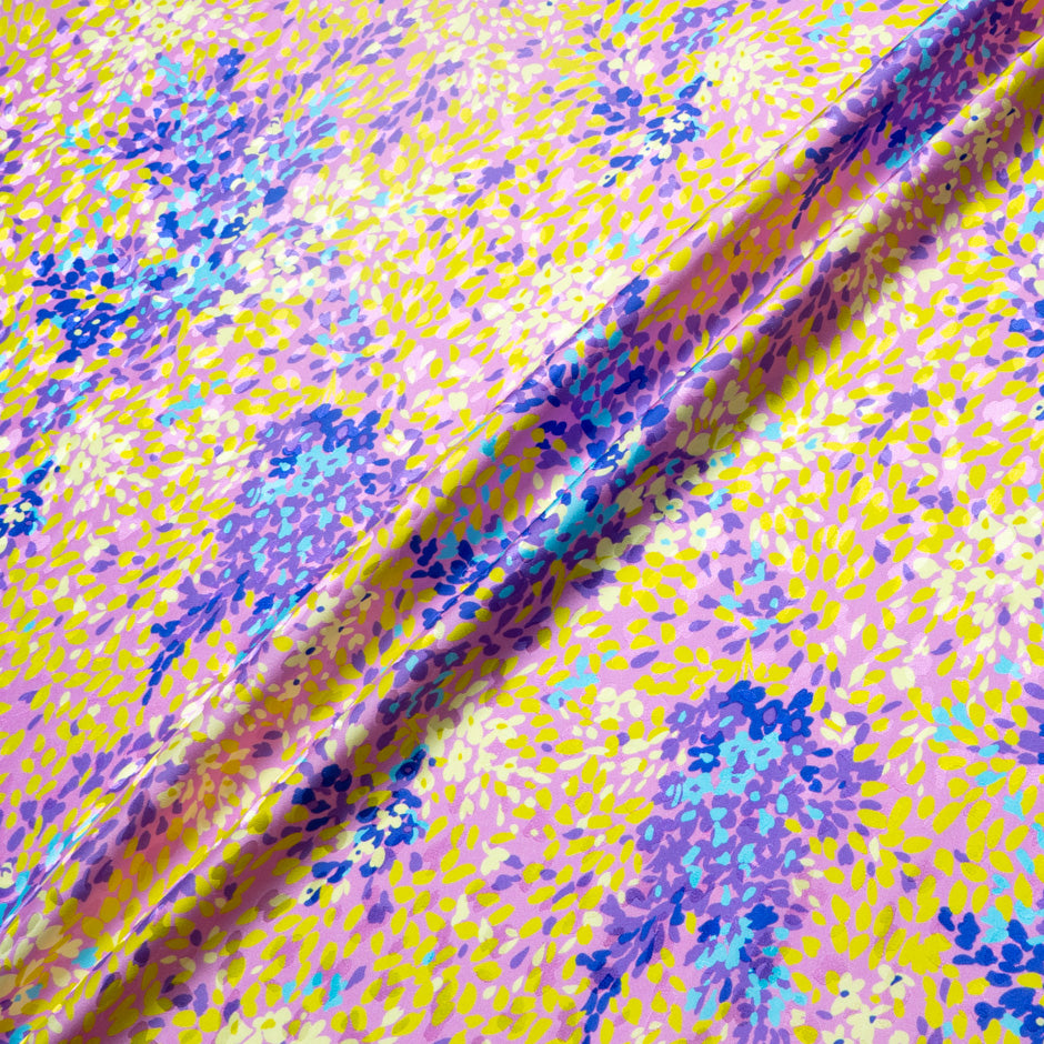 Yellow & Purple Printed Pink Pure Silk Jacquard (A 2.30m Piece)