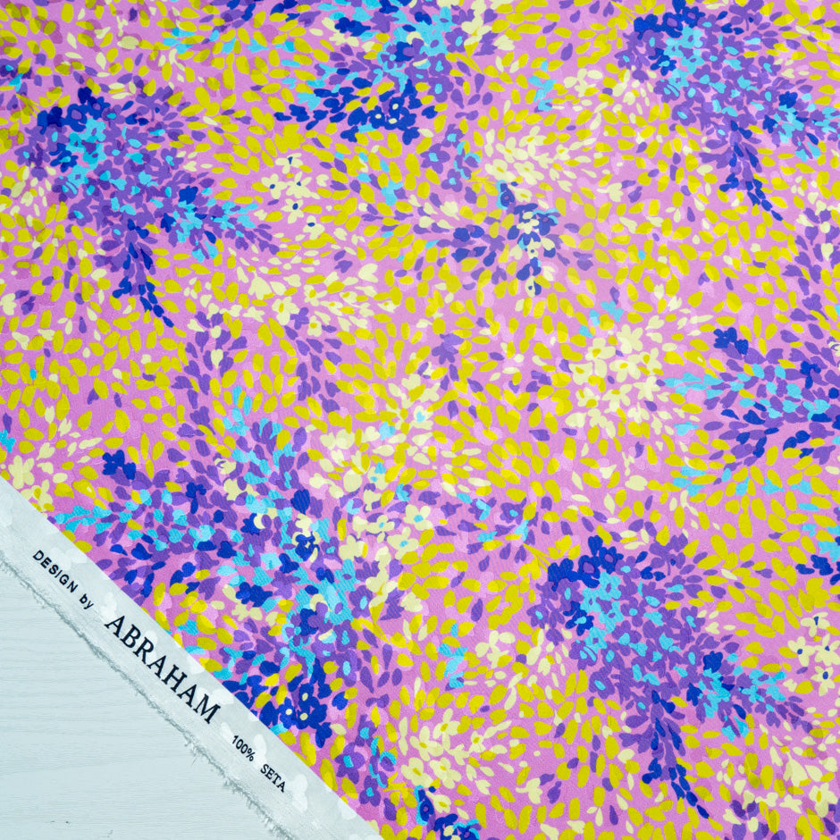 Yellow & Purple Printed Pink Pure Silk Jacquard (A 2.30m Piece)
