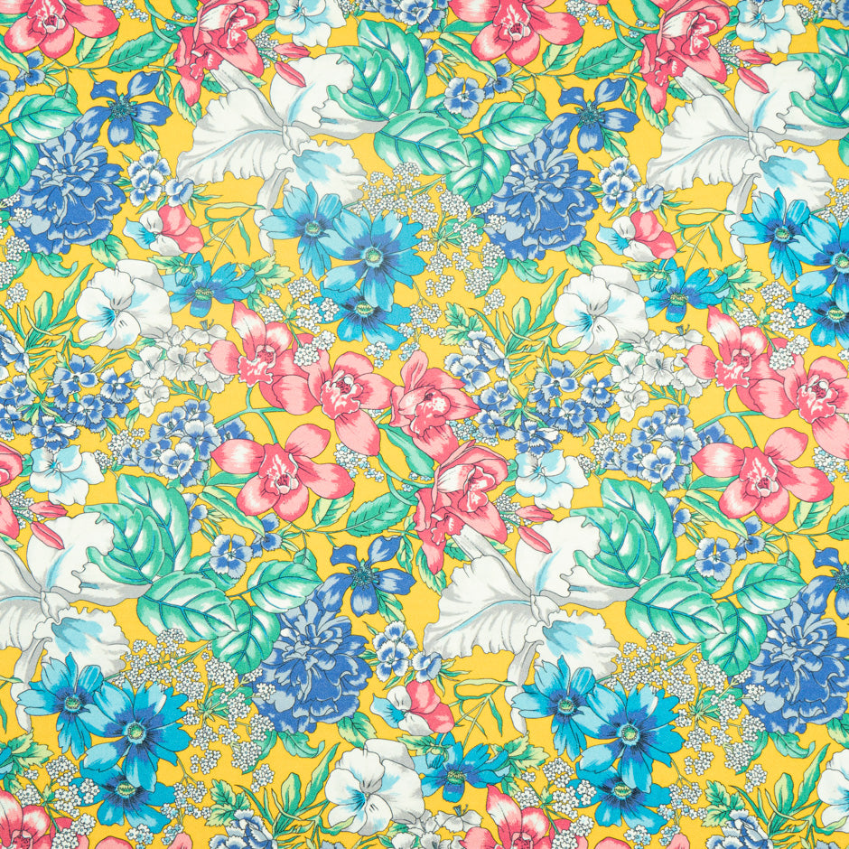 Multi-Coloured Floral Printed Yellow Microfibre