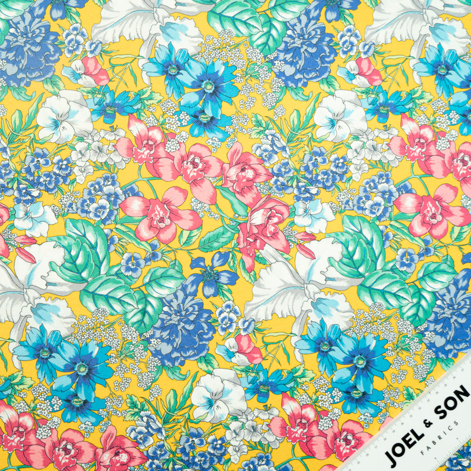 Multi-Coloured Floral Printed Yellow Microfibre