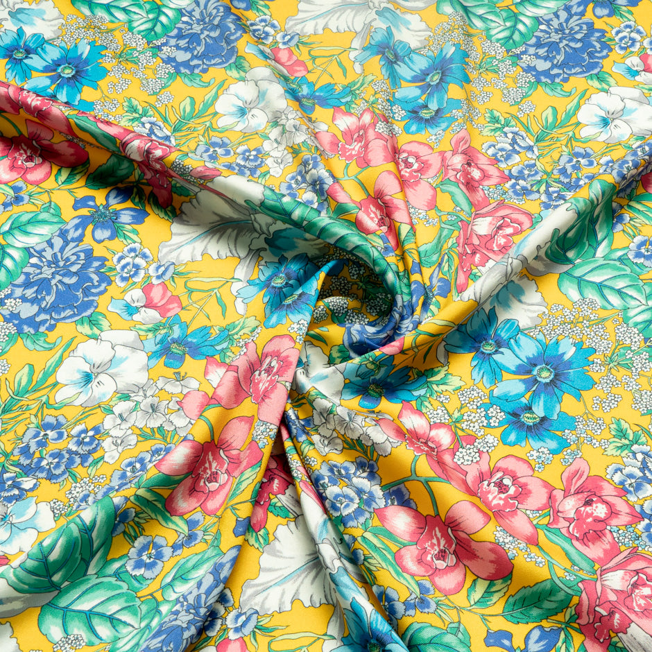 Multi-Coloured Floral Printed Yellow Microfibre