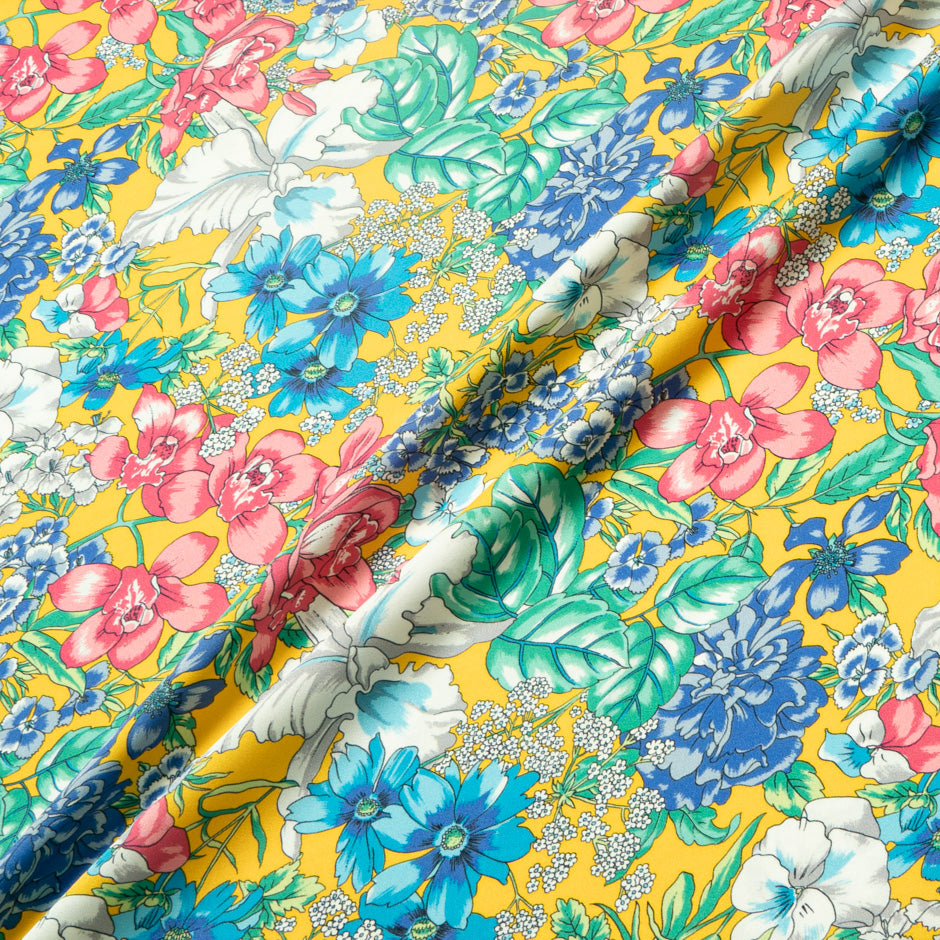 Multi-Coloured Floral Printed Yellow Microfibre