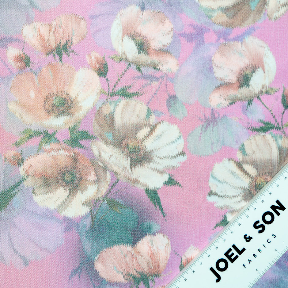Pretty Floral Printed Pink Taffeta