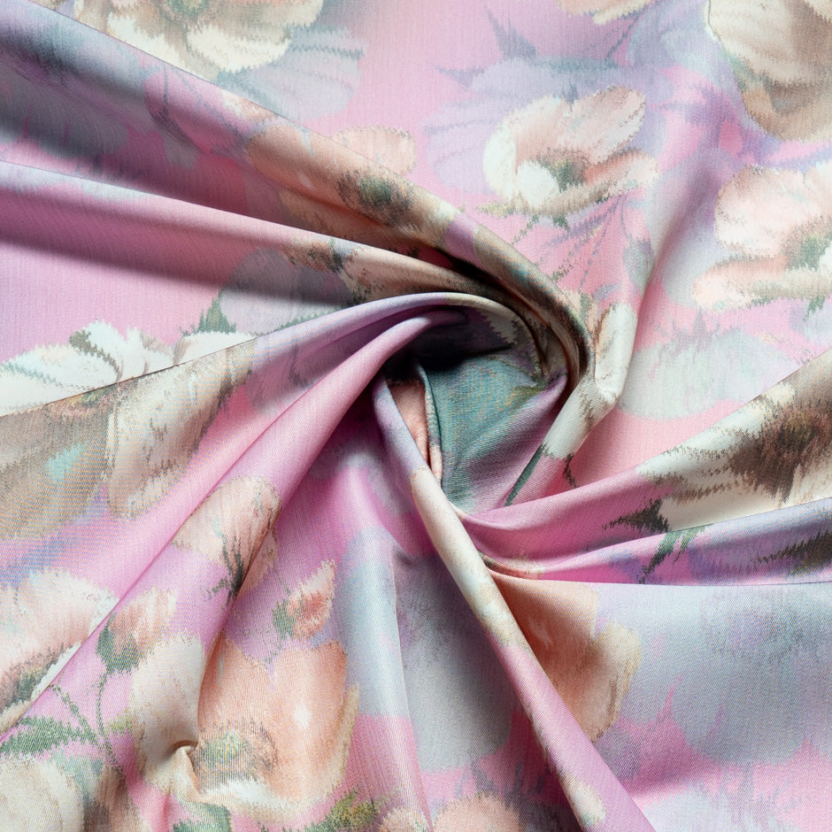 Pretty Floral Printed Pink Taffeta