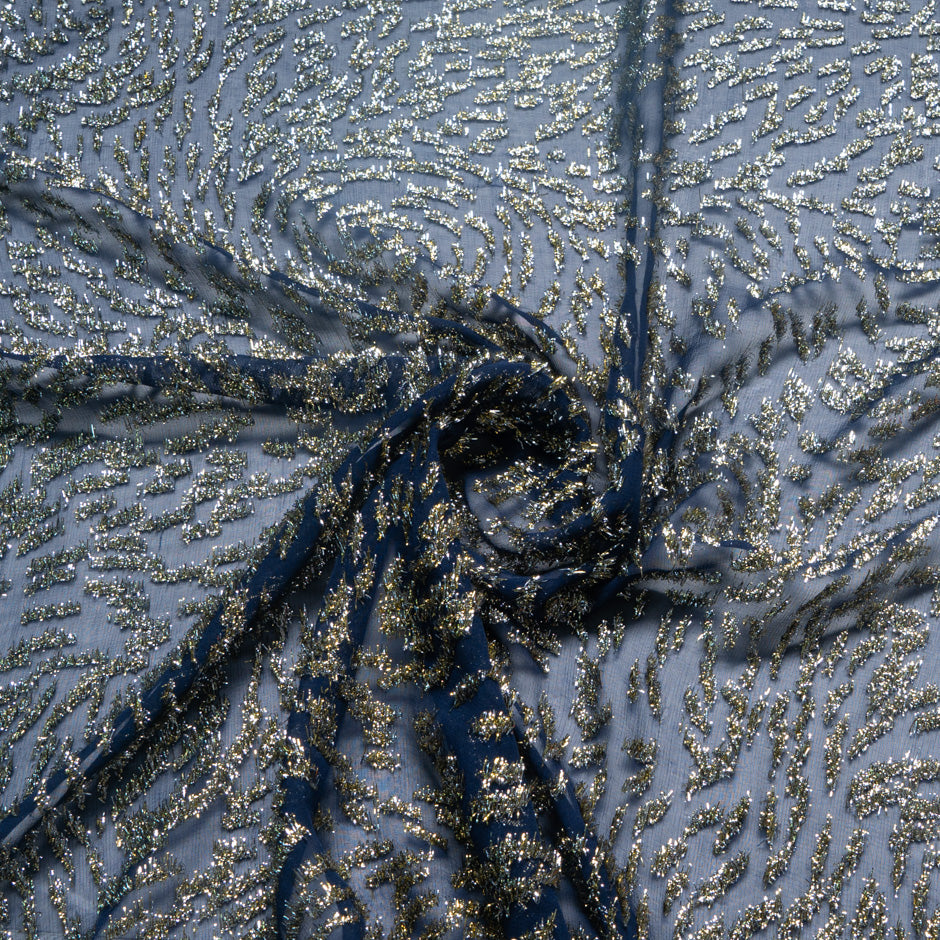 Midnight Blue Metallic Chiffon
