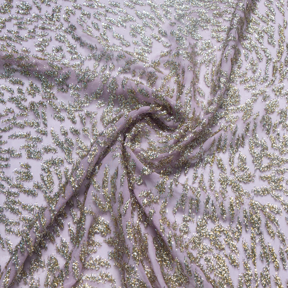 Lilac Gold & Silver Metallic Chiffon