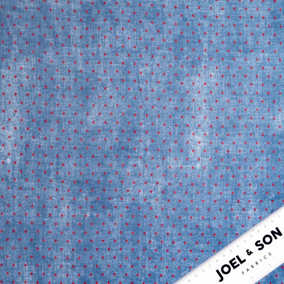 Red Spotted Blue Printed Linen