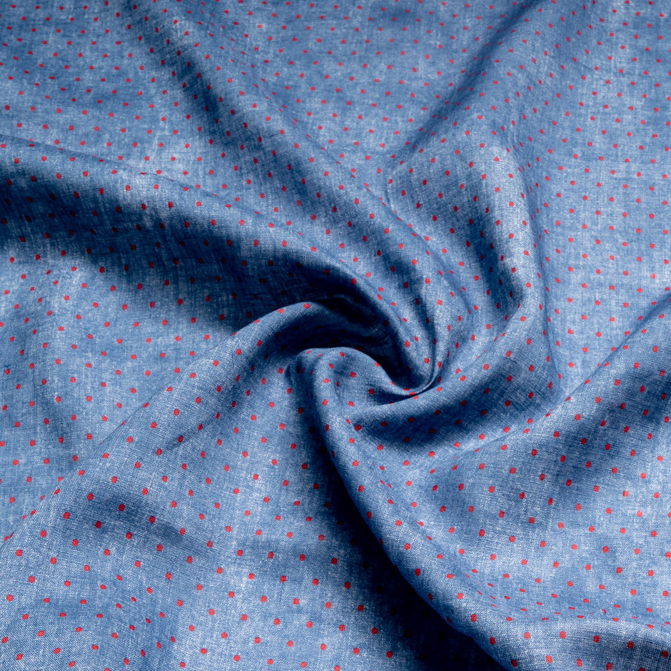 Red Spotted Blue Printed Linen