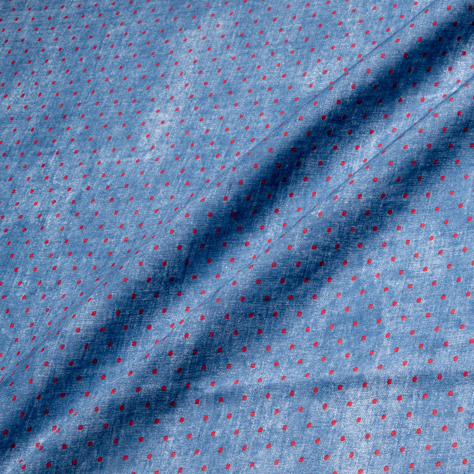 Red Spotted Blue Printed Linen
