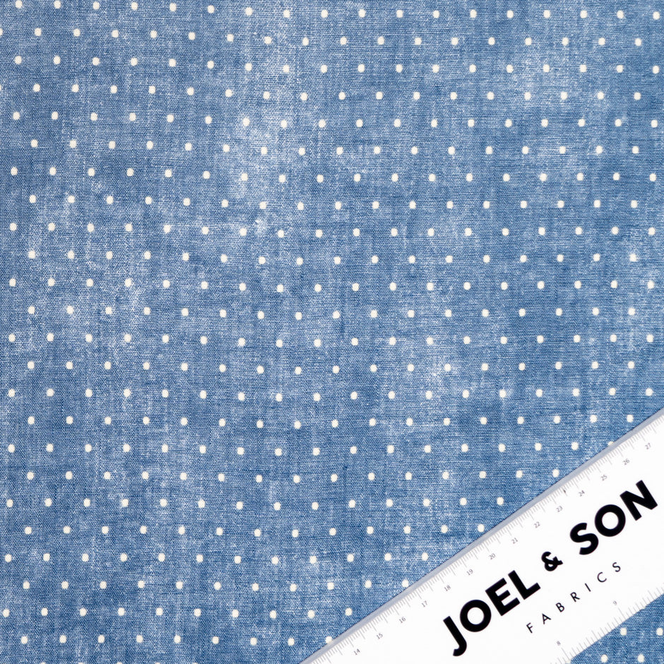 White Spotted Blue Printed Linen