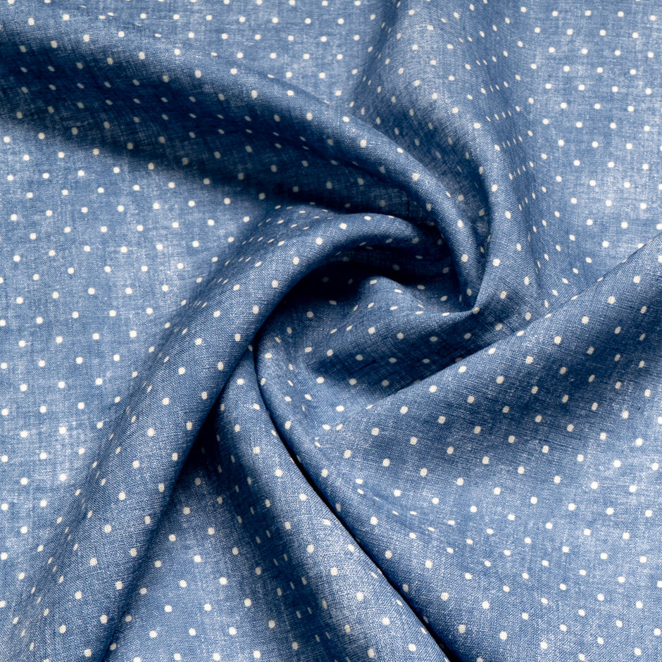 White Spotted Blue Printed Linen
