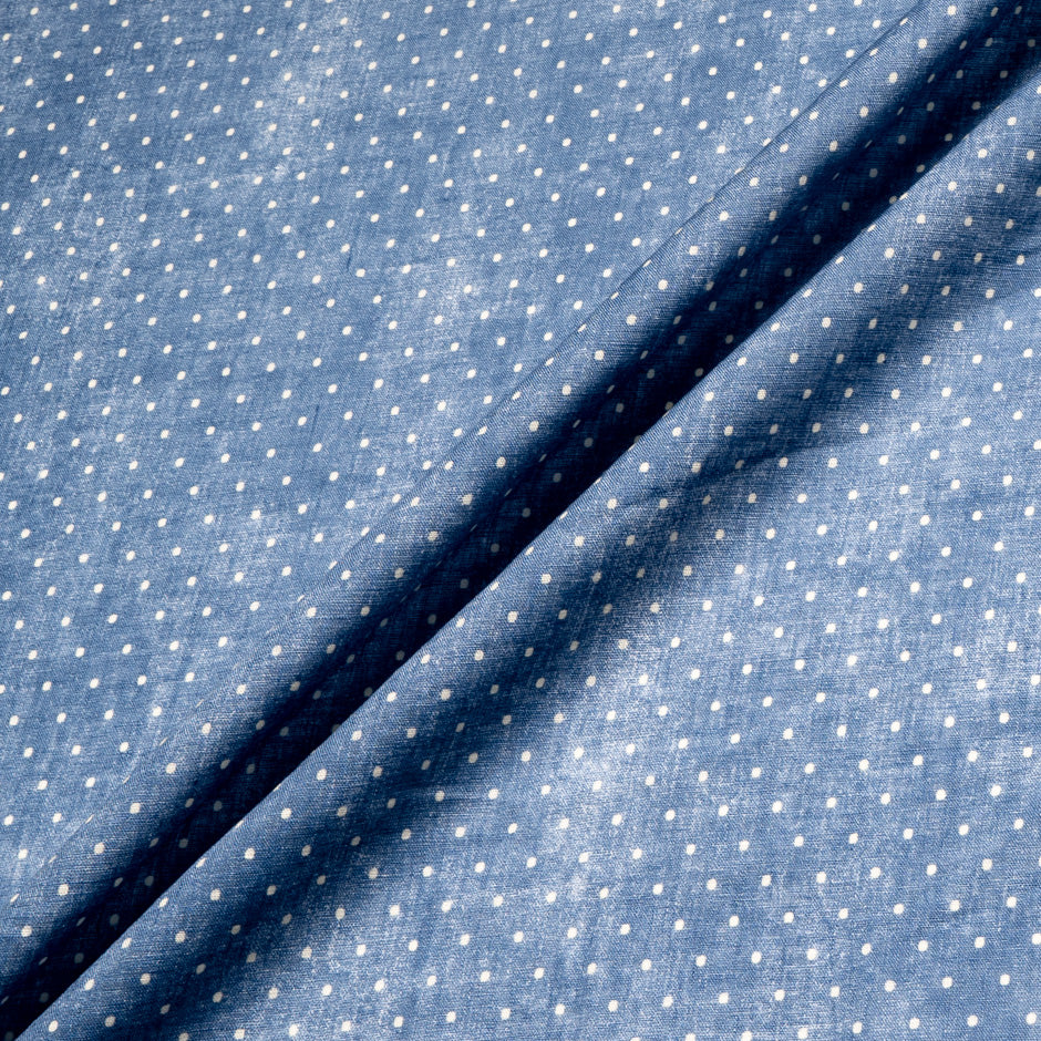White Spotted Blue Printed Linen