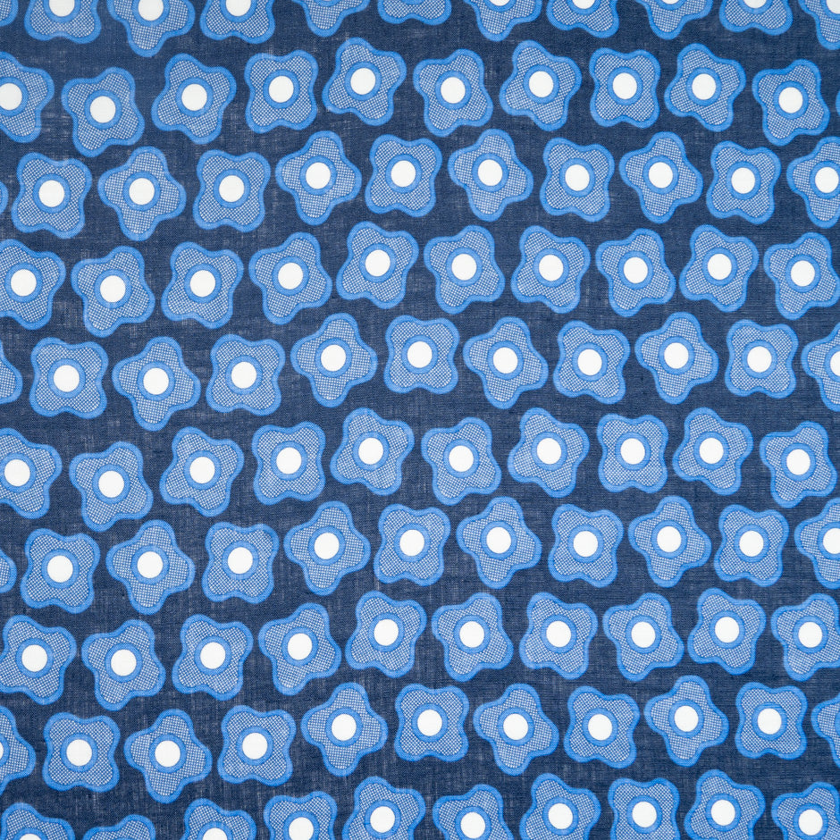 Blue Floral Printed Blue Linen