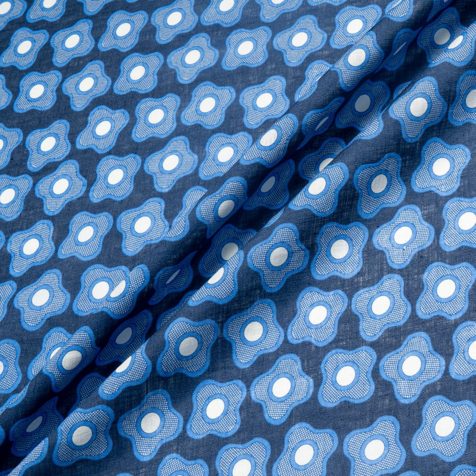 Blue Floral Printed Blue Linen
